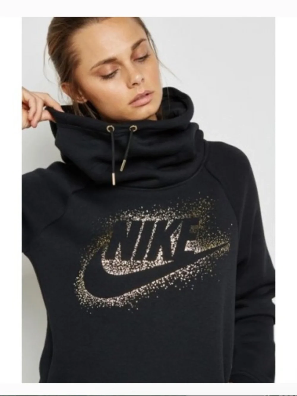 Nike Sportswear Rally Black and Gold Metallic Funnel Neck Hoodie Size Medium